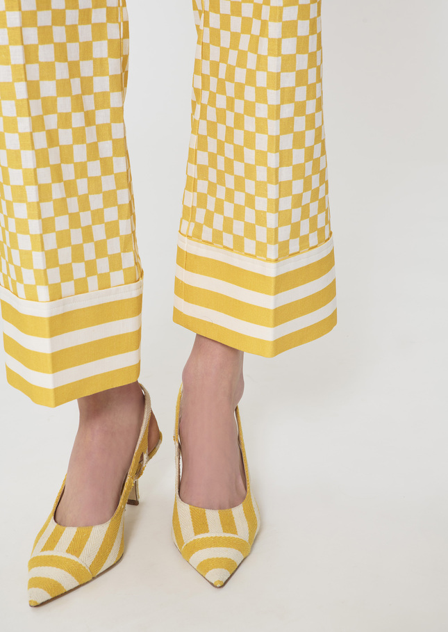 Pietro Pants yellow checkered pattern linen Mimosa TARA JARMON US