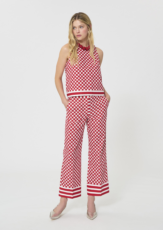 Pietro Pants red checkered pattern linen Cerise TARA JARMON US