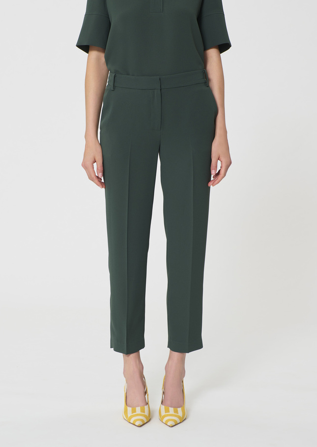 Polo Trousers dark green in fluid crepe Vert anglais TARA JARMON US
