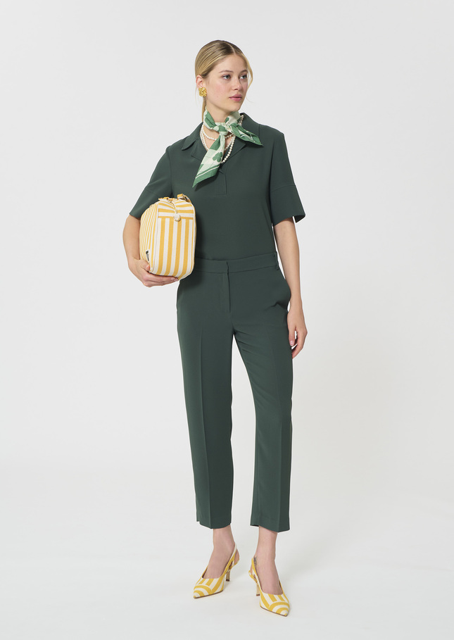 Polo Trousers dark green in fluid crepe Vert anglais TARA JARMON US