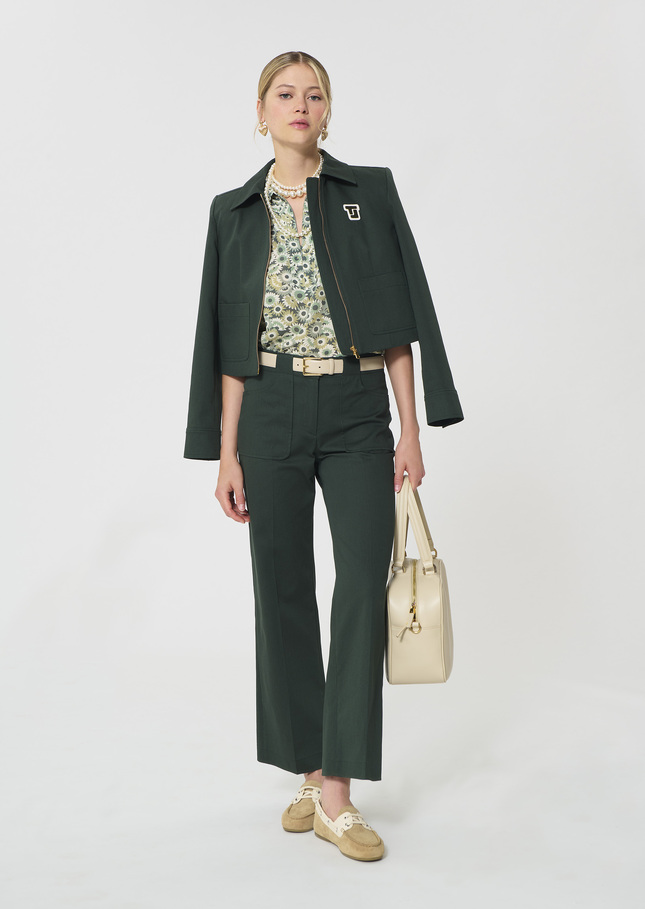 Pierrick trousers dark green cotton gabardine Vert anglais TARA JARMON US