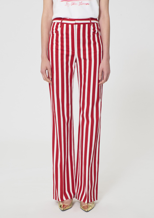 Prosper Trousers red striped linen and cotton Cerise TARA JARMON US