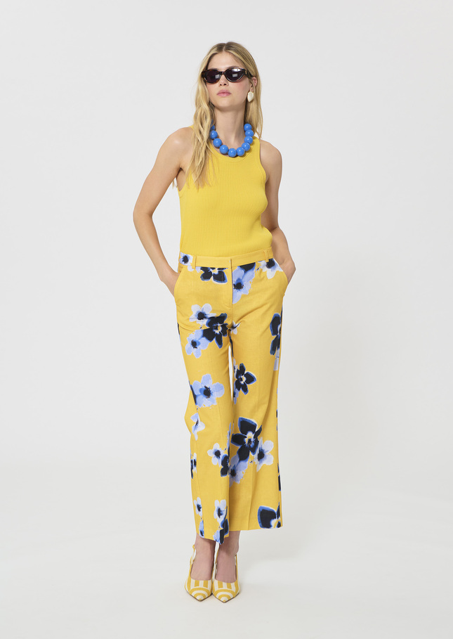 Pampille Trousers yellow floral print linen and cotton Mimosa TARA JARMON US