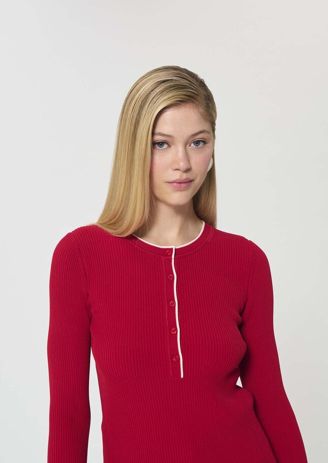 Paulie Sweater red ribbed knit Cerise TARA JARMON US
