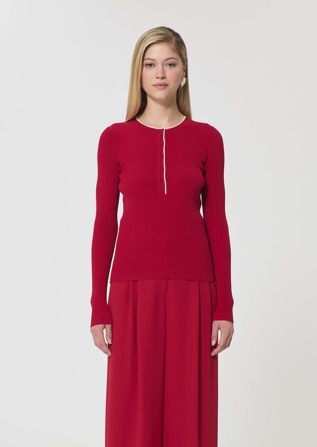 Paulie Sweater red ribbed knit Cerise TARA JARMON US
