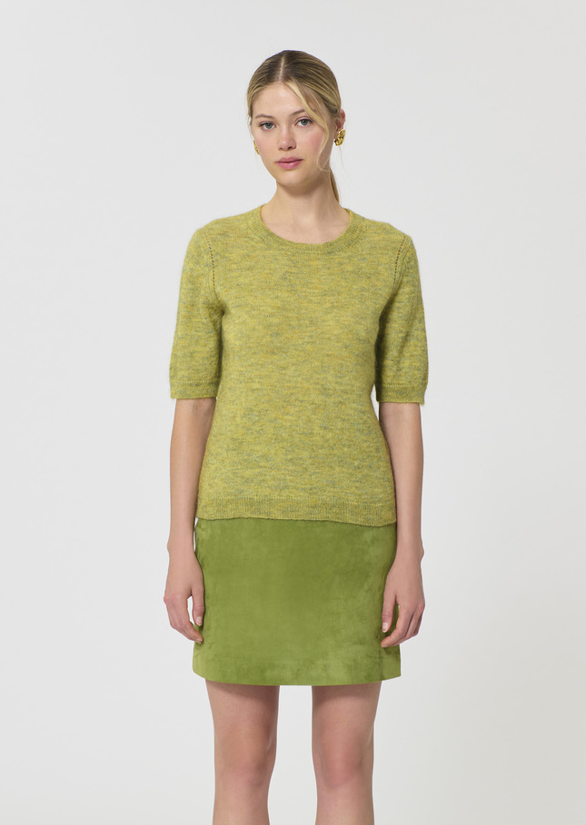 Ponzo Sweater heather green in lightweight mohair Almond TARA JARMON US