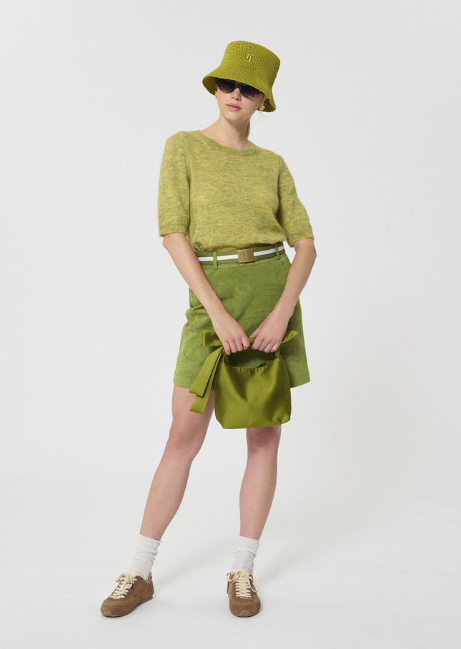 Ponzo Sweater heather green in lightweight mohair Almond TARA JARMON US