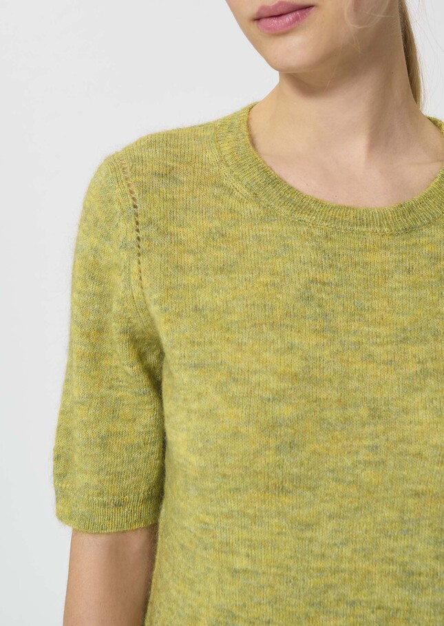 Ponzo Sweater heather green in lightweight mohair Almond TARA JARMON US