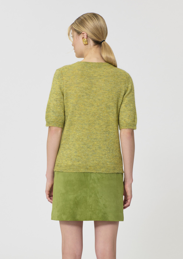 Ponzo Sweater heather green in lightweight mohair Almond TARA JARMON US
