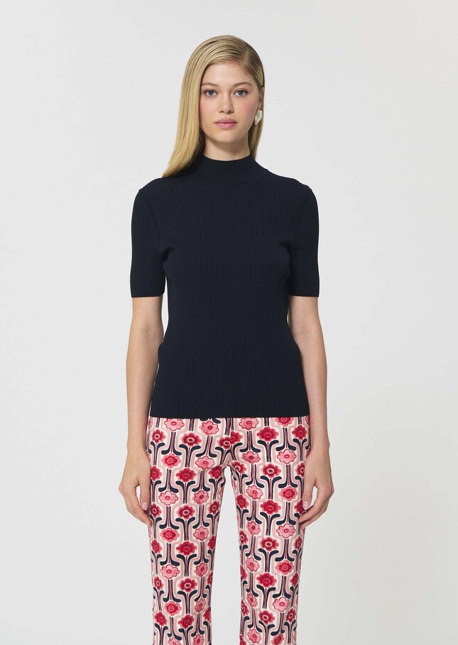 Perla Sweater midnight blue ribbed knit Night TARA JARMON US