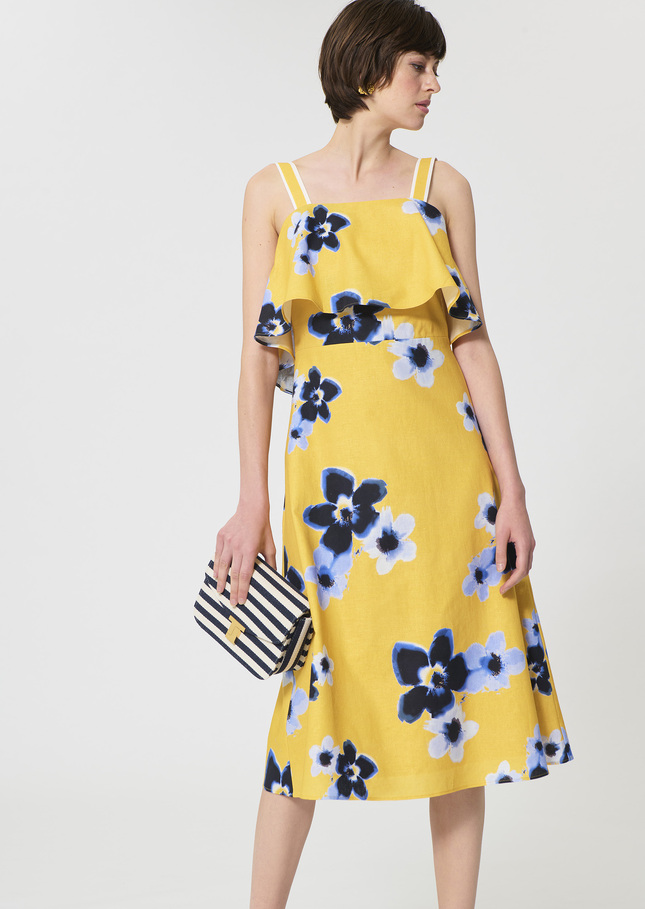 Rosace Dress yellow floral print linen and cotton Mimosa TARA JARMON US