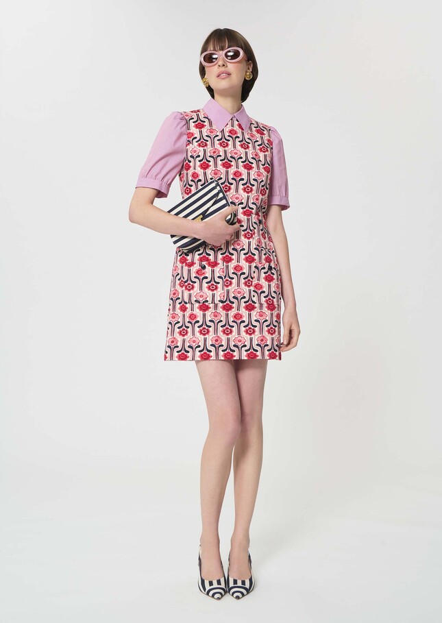 Russel Dress pale pink retro print Blush TARA JARMON US