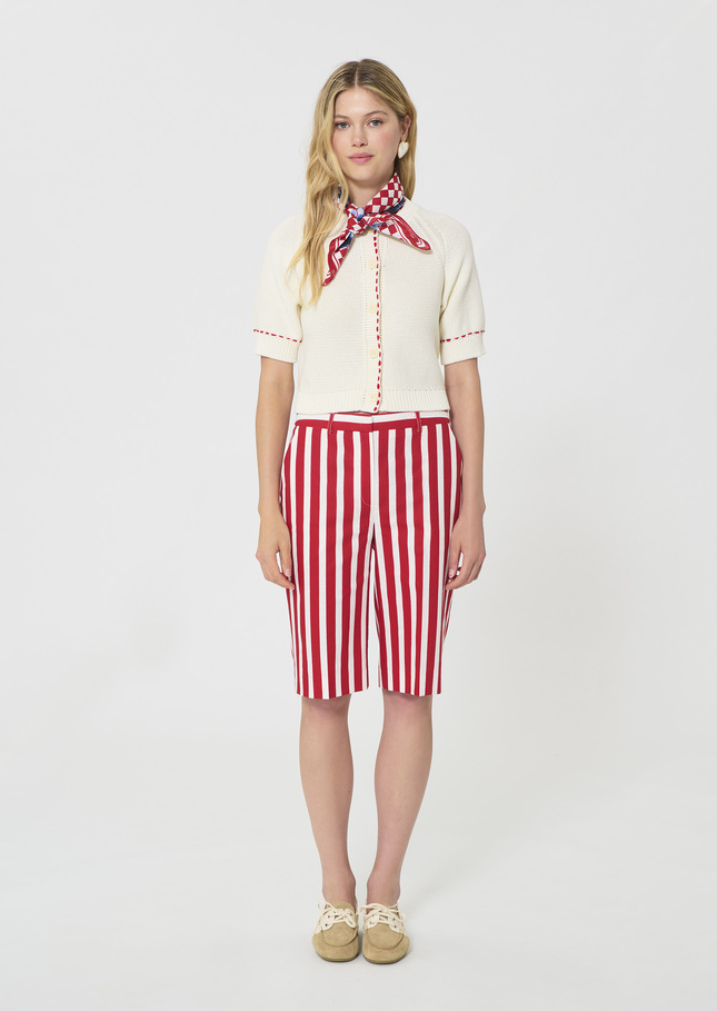 Sasha Shorts red striped linen and cotton Cerise TARA JARMON US