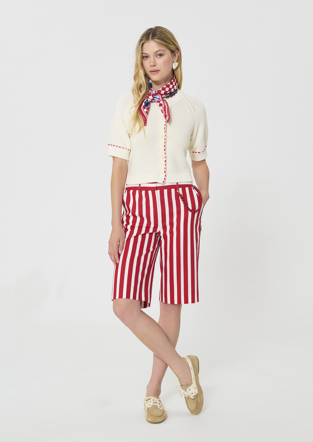 Sasha Shorts red striped linen and cotton Cerise TARA JARMON US