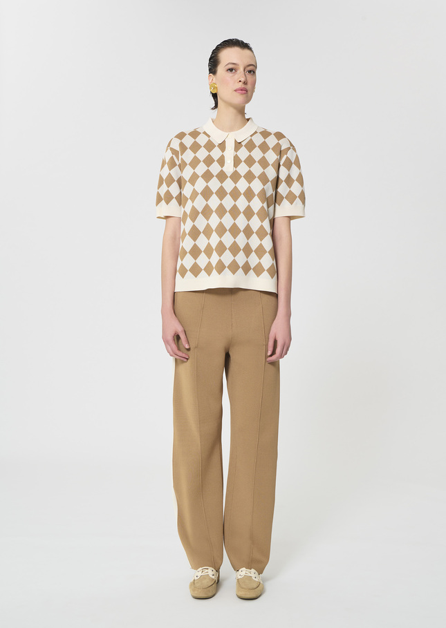 Polo Tomaso beige jacquard Miel TARA JARMON US