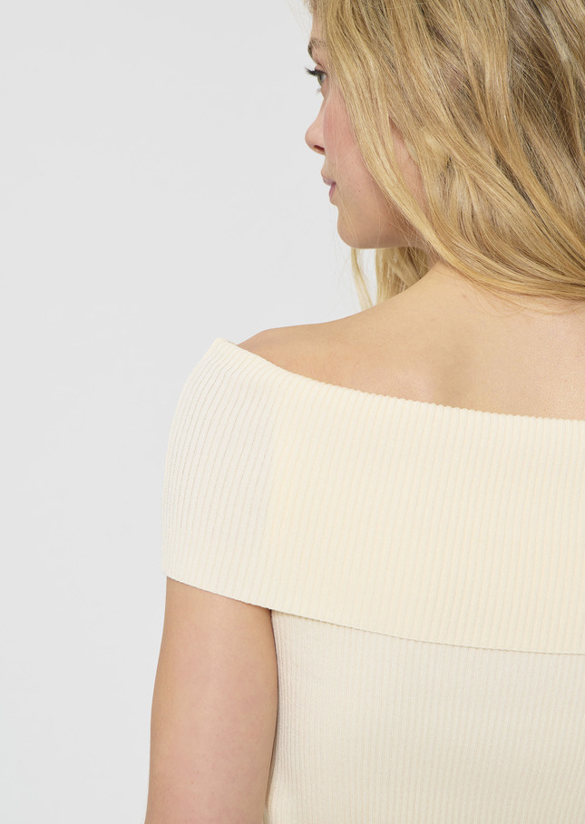 Twist T-shirt ecru ribbed knit Off-white TARA JARMON US