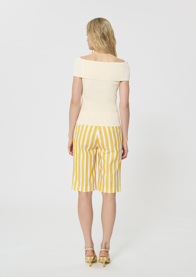 Twist T-shirt ecru ribbed knit Off-white TARA JARMON US