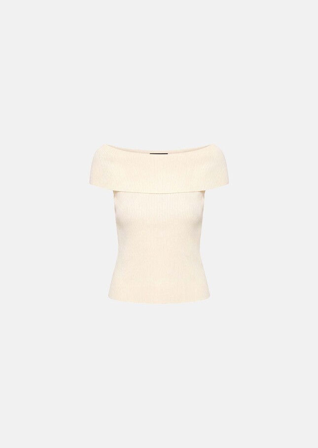 Twist T-shirt ecru ribbed knit Off-white TARA JARMON US