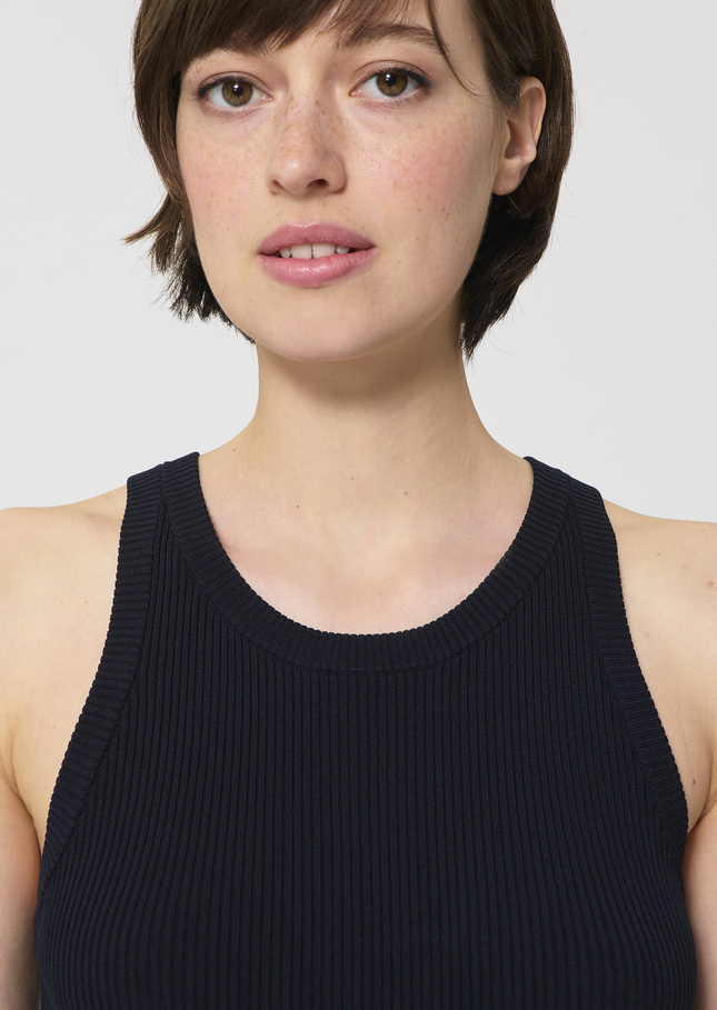 Trish tank top midnight blue ribbed knit Night TARA JARMON US