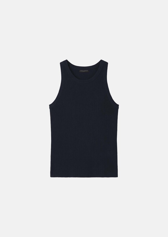 Trish tank top midnight blue ribbed knit Night TARA JARMON US