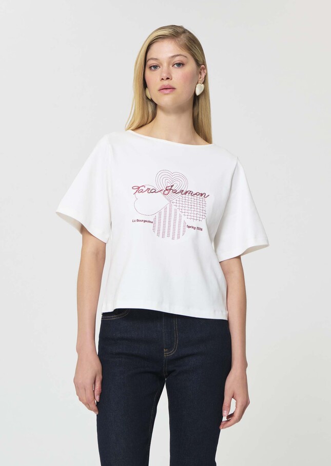 Taraclover T-shirt white embroidered cotton clover White TARA JARMON US