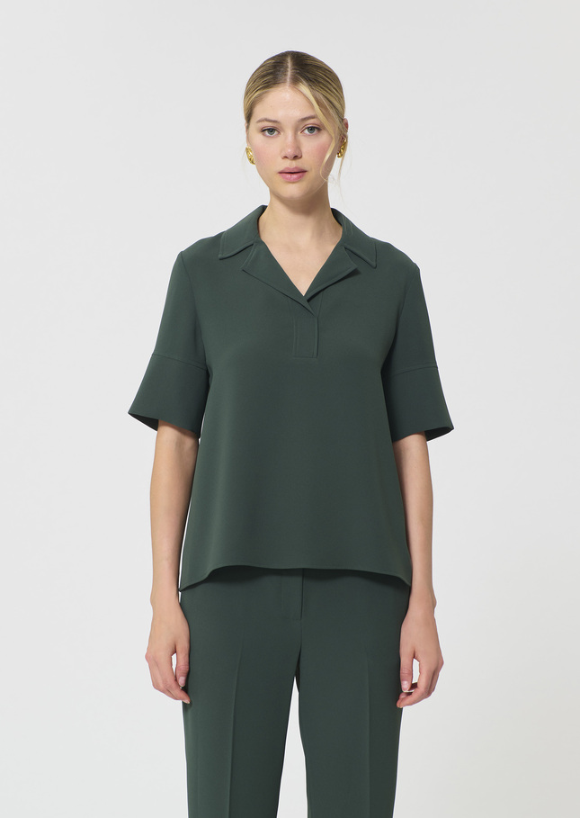 Top Tony dark green in fluid crepe Vert anglais TARA JARMON US