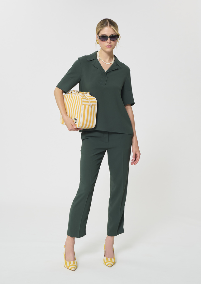 Top Tony dark green in fluid crepe Vert anglais TARA JARMON US