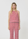 Top Tiffany red checkered pattern linen Cerise TARA JARMON US