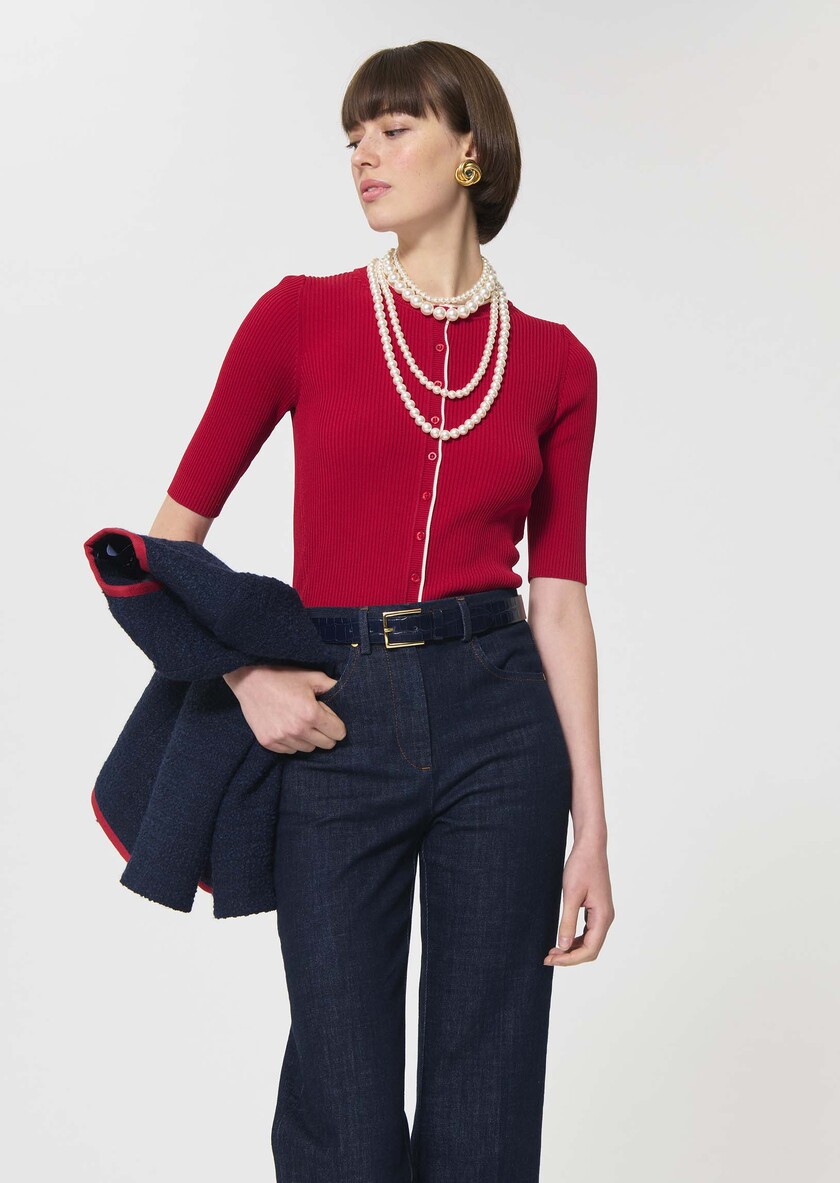 Gipsy Vest red ribbed knit Cerise TARA JARMON US