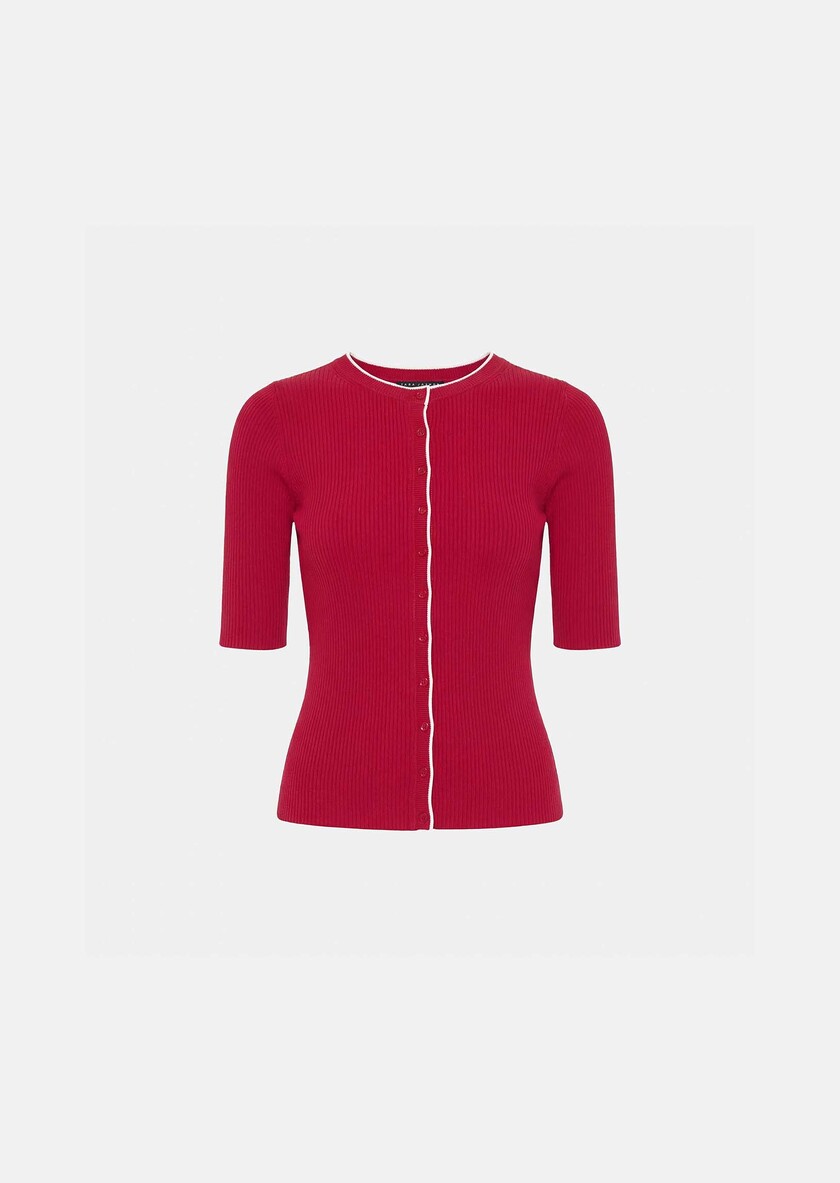Gipsy Vest red ribbed knit Cerise TARA JARMON US