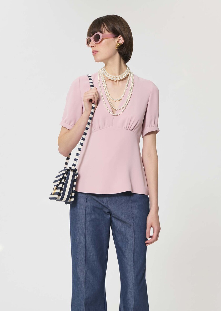 Top Tessa pale pink in fluid crepe Blush TARA JARMON US