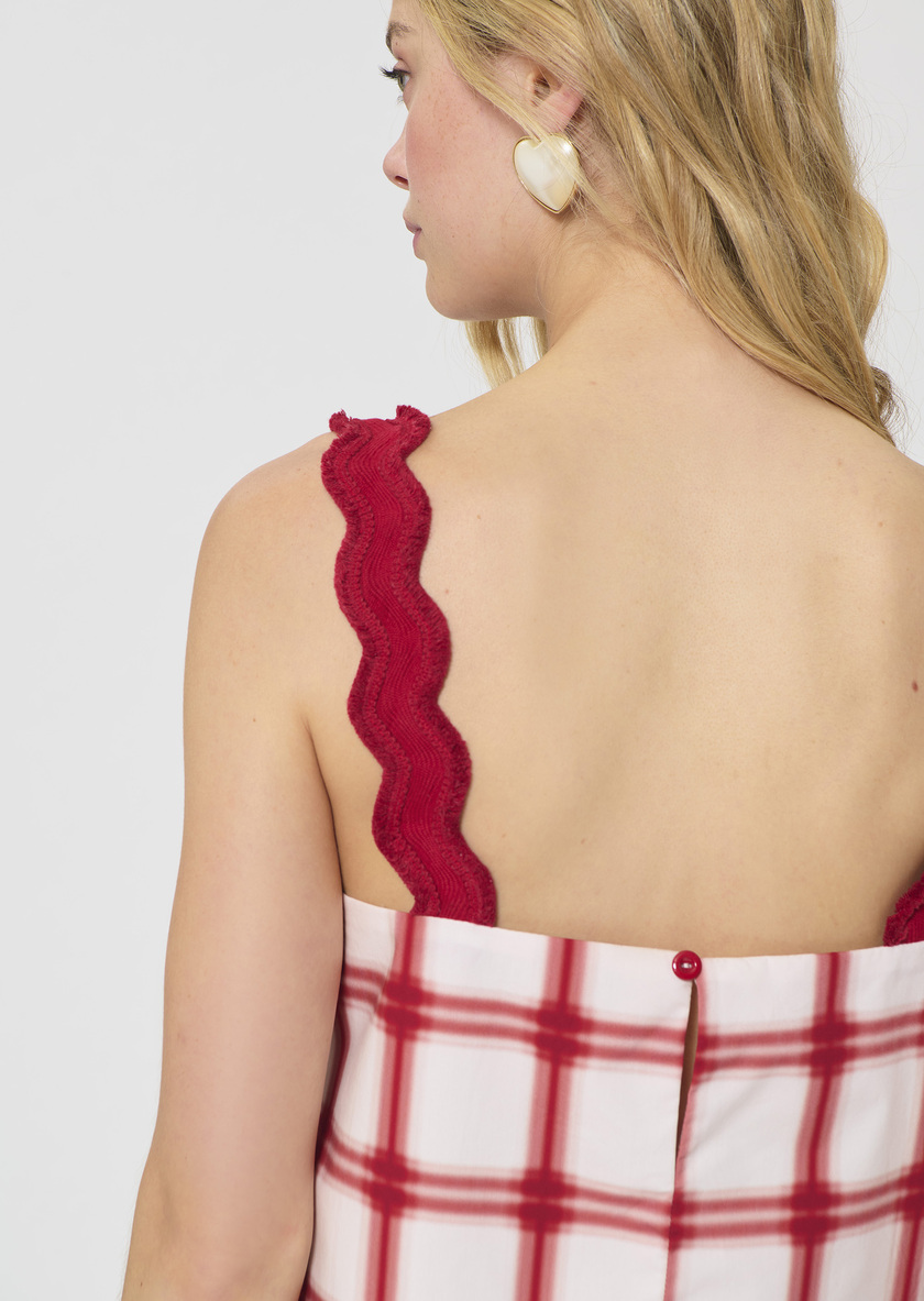 Top Thaddeo red checkered cotton Cerise TARA JARMON US