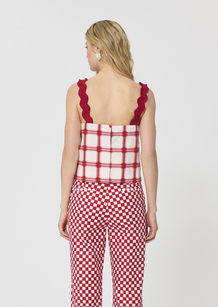 Top Thaddeo red checkered cotton Cerise TARA JARMON US