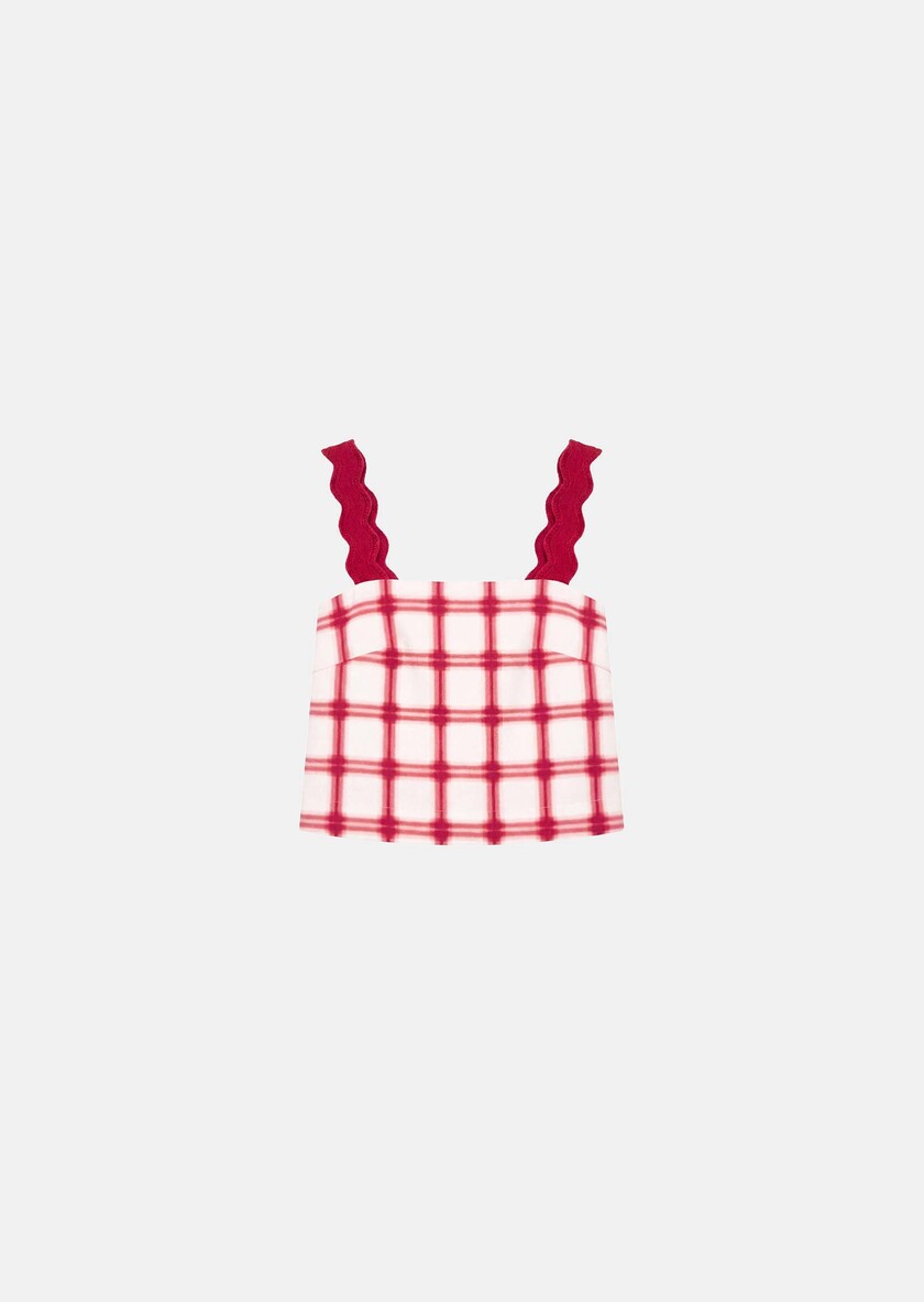 Top Thaddeo red checkered cotton Cerise TARA JARMON US