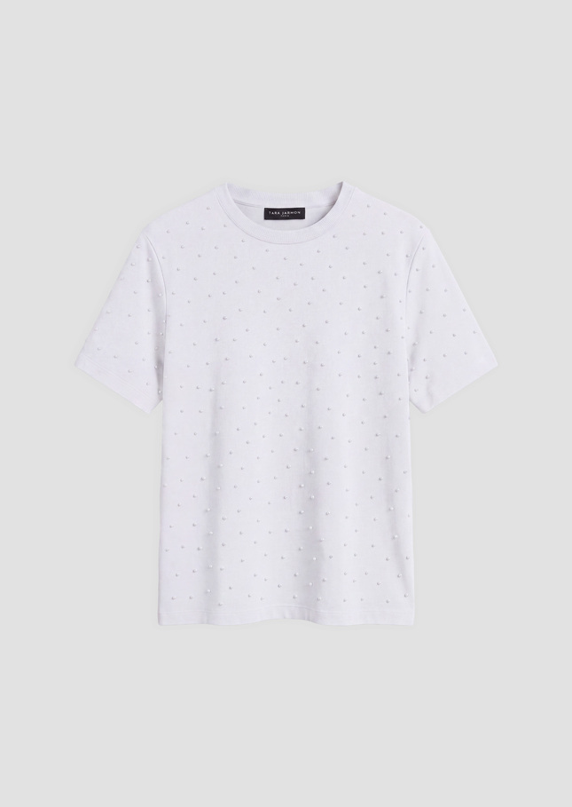 Tarapearl T-shirt white cotton embroidered with beads White TARA JARMON US