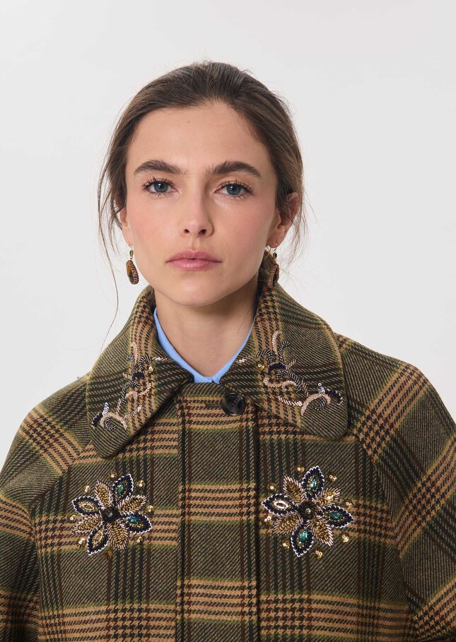 Bonnie Jacket short embroidered checkered pattern Khaki TARA JARMON US