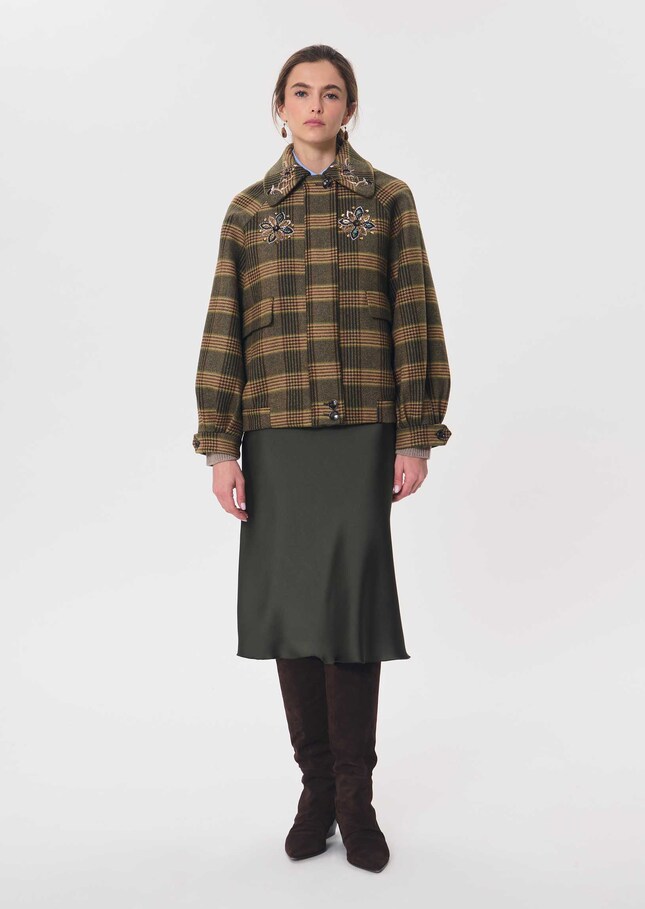 Bonnie Jacket short embroidered checkered pattern Khaki TARA JARMON US
