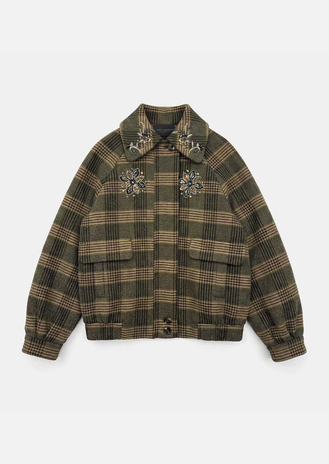 Bonnie Jacket short embroidered checkered pattern Khaki TARA JARMON US