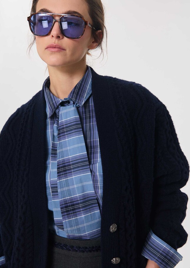 Christiane shirt blue checkered cravat Night TARA JARMON US