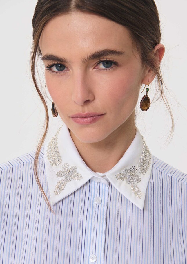 Carmen shirt sky blue and white striped White TARA JARMON US