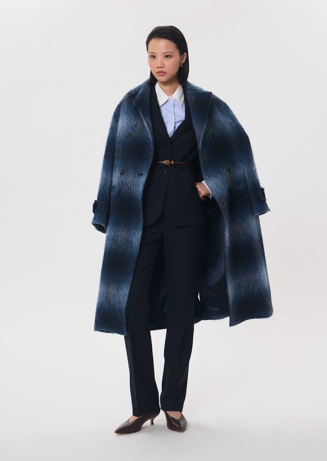 Marcelle coat long navy blue checkered Night TARA JARMON US