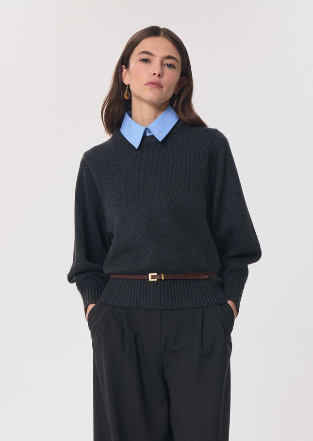 Polyn sweater heather grey balloon sleeves Gray grey TARA JARMON US