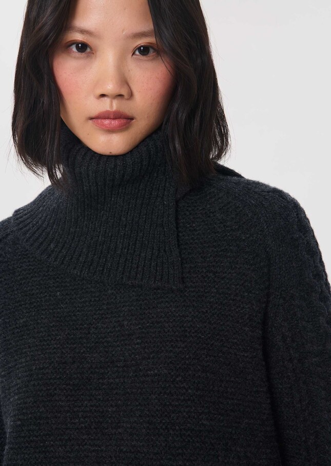 Fleece Sweater heather grey with a twisted turtleneck Gray grey TARA JARMON US