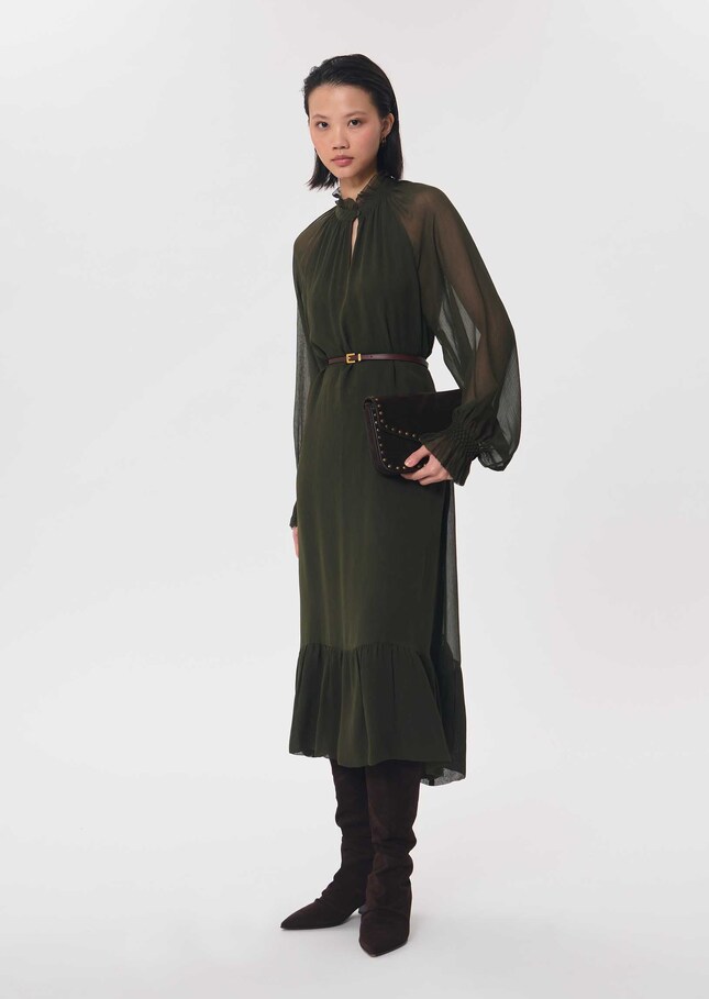 Romana dress long khaki dress with tie collar Khaki TARA JARMON US