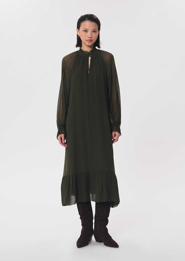 Romana dress long khaki dress with tie collar Khaki TARA JARMON US