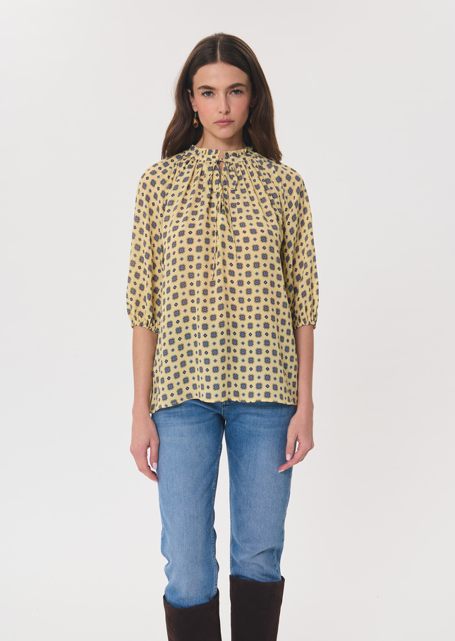Top Tomaso printed with a lavallière collar Vanilla TARA JARMON US