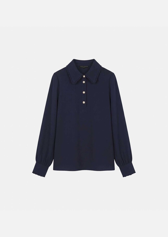 Top Tessy midnight blue with embroidered collar Night TARA JARMON US