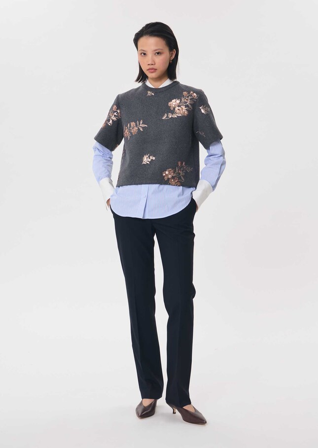 Top Thelma short anthracite dress with floral embroidery Grey TARA JARMON US
