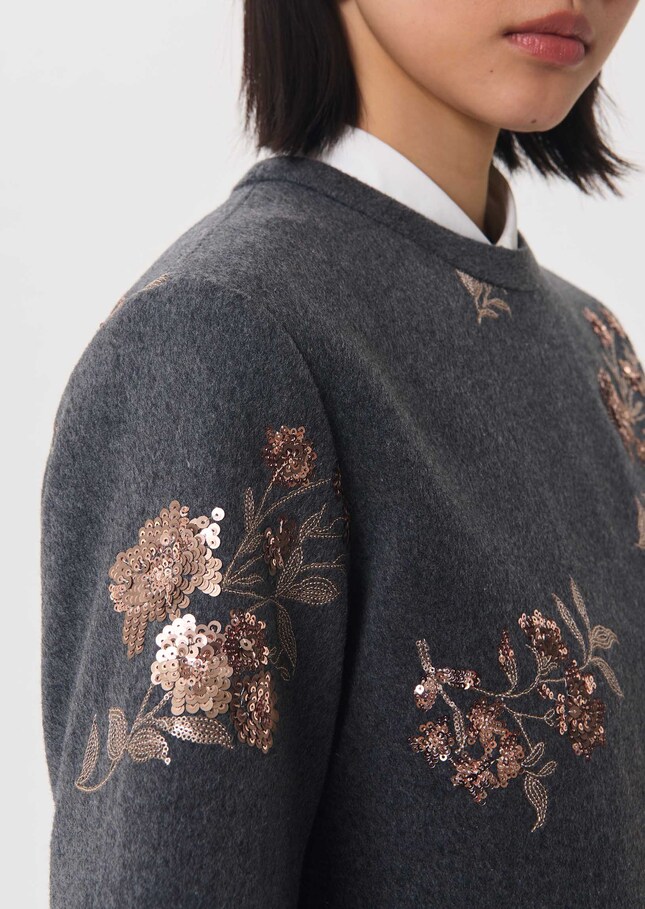 Top Thelma short anthracite dress with floral embroidery Grey TARA JARMON US