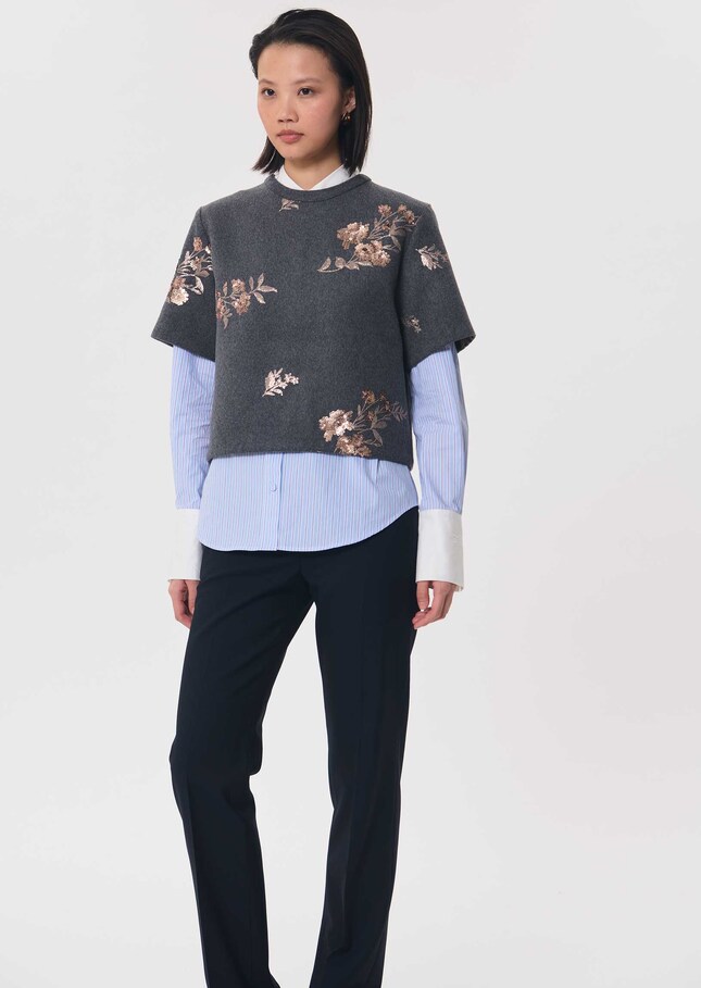 Top Thelma short anthracite dress with floral embroidery Grey TARA JARMON US